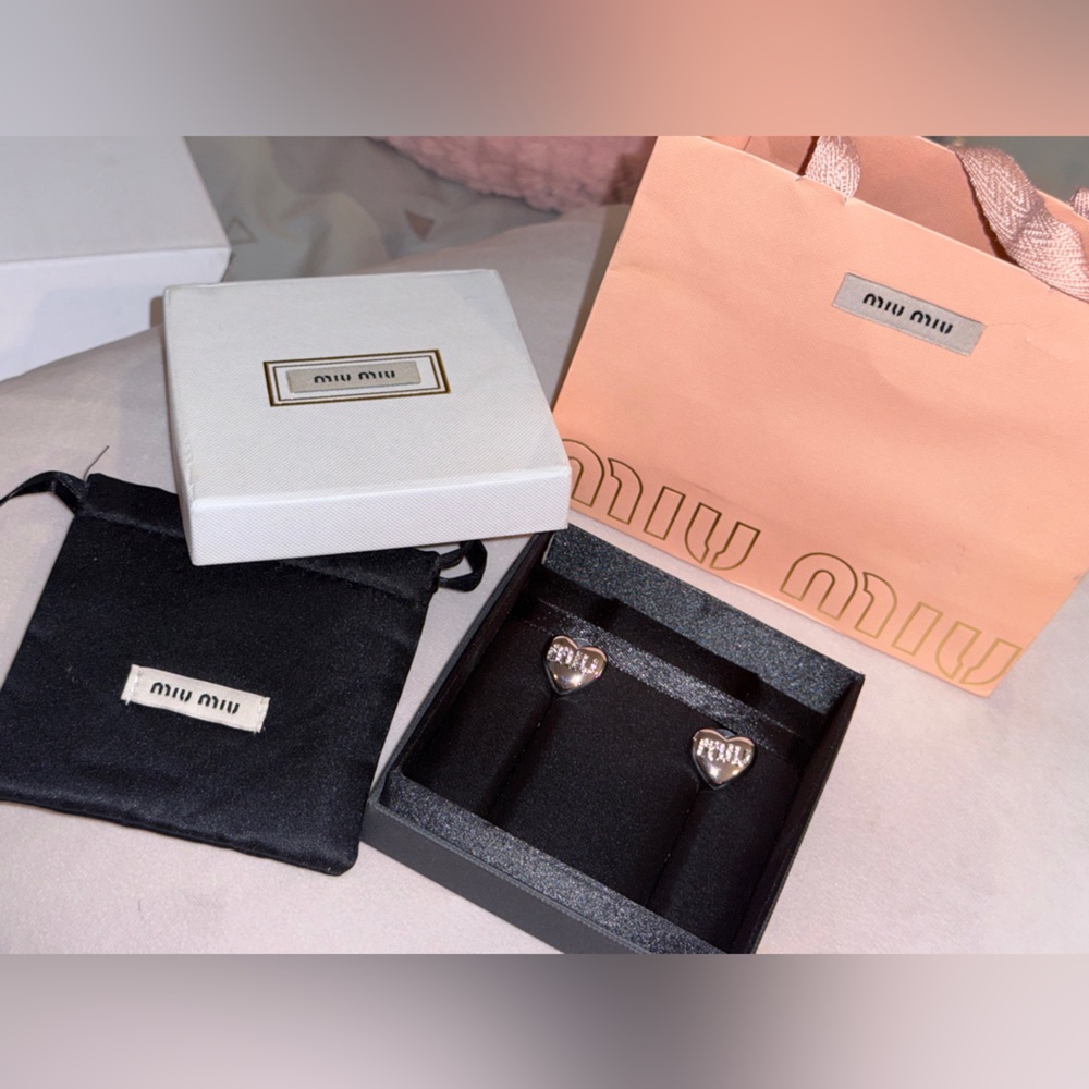 Miu Miu Shimmering rhinestone Gold Heart Earrings
